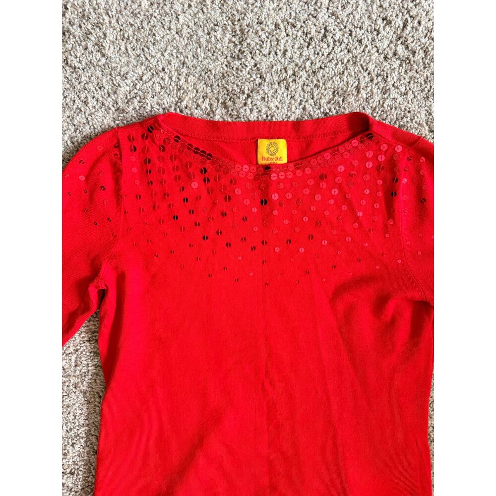 3 for $9 Ruby Rd. Petite M Red 3/4 Sleeve Sweater with sequince EUC